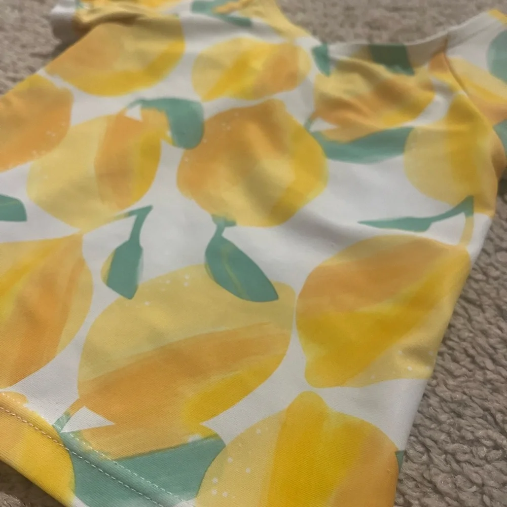 Carters Girls 12M Lemon Print Rash Guard Swimsuit Set | 2-Piece | UPF